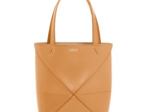 Loewe Mini Puzzle Fold Tote Bag in Tan Calfskin